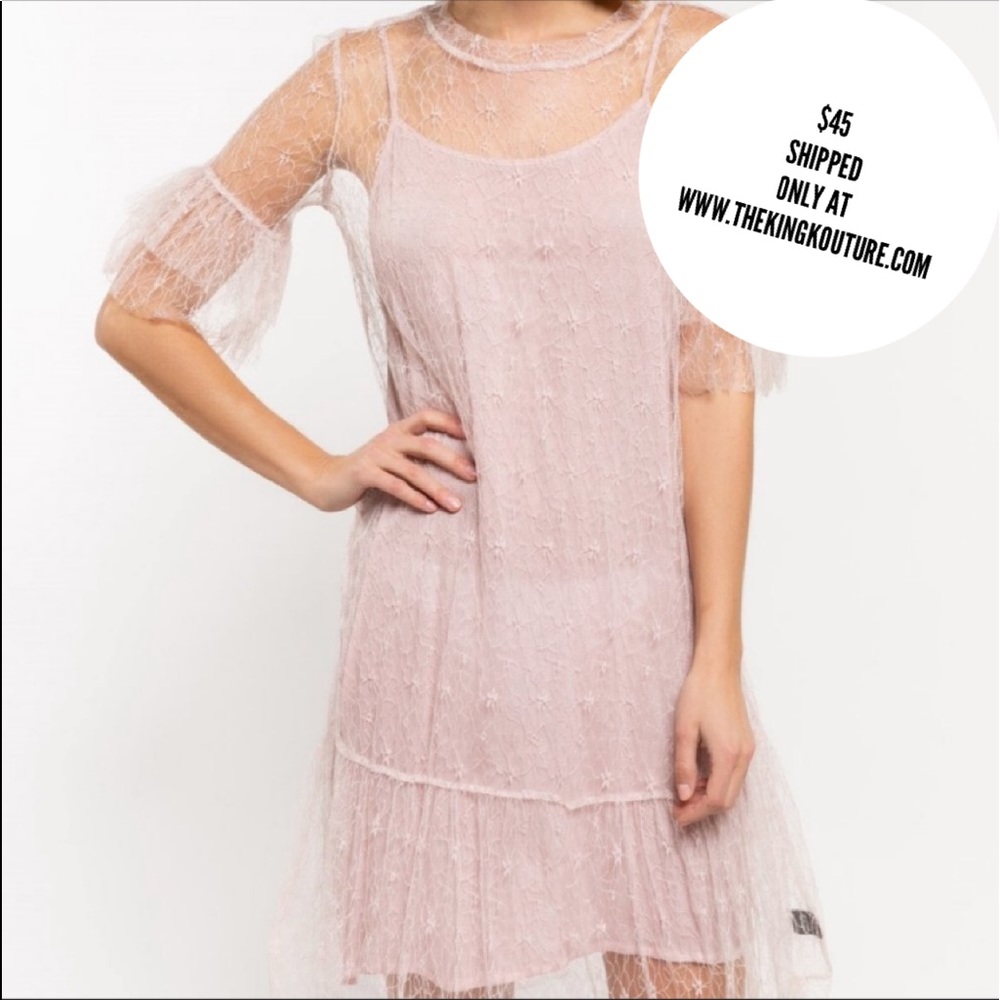 NWT POL Pretty in Pink Lace Lined Dress Large - Picture 3 of 6